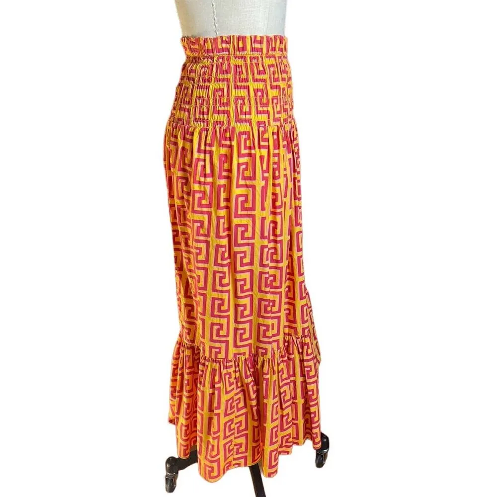 NWOT Rhode Artie Smocked Waist Skirt in Orange, Red & Pink - Image 5