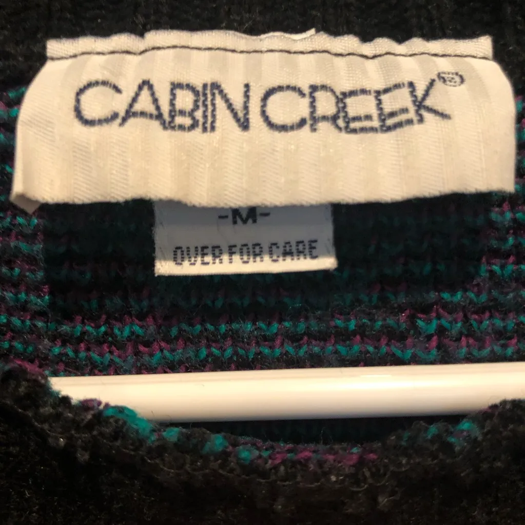Black/teal/Purple Floral & Plaid Vintage Cabin Creek Crew Neck Sweater Size M - Image 2