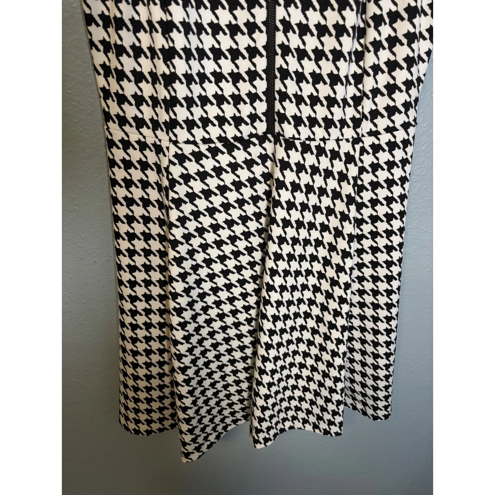 NWT Michael Kors Houndstooth Fit Flare Dress Black White Zipper Front Size 14 - Image 6