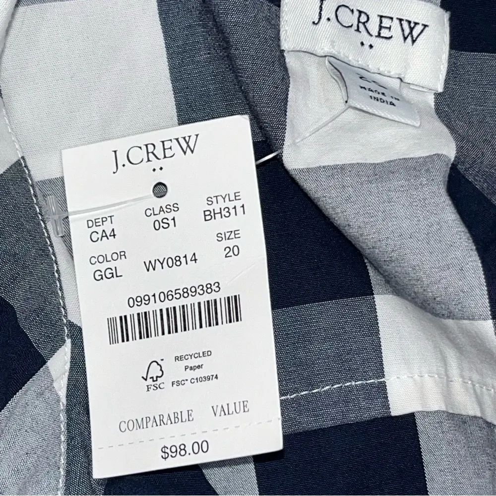 NEW J.Crew Factory Navy Blue & White Gingham Belted Long Sleeve Shirt Dress 20 - Image 10