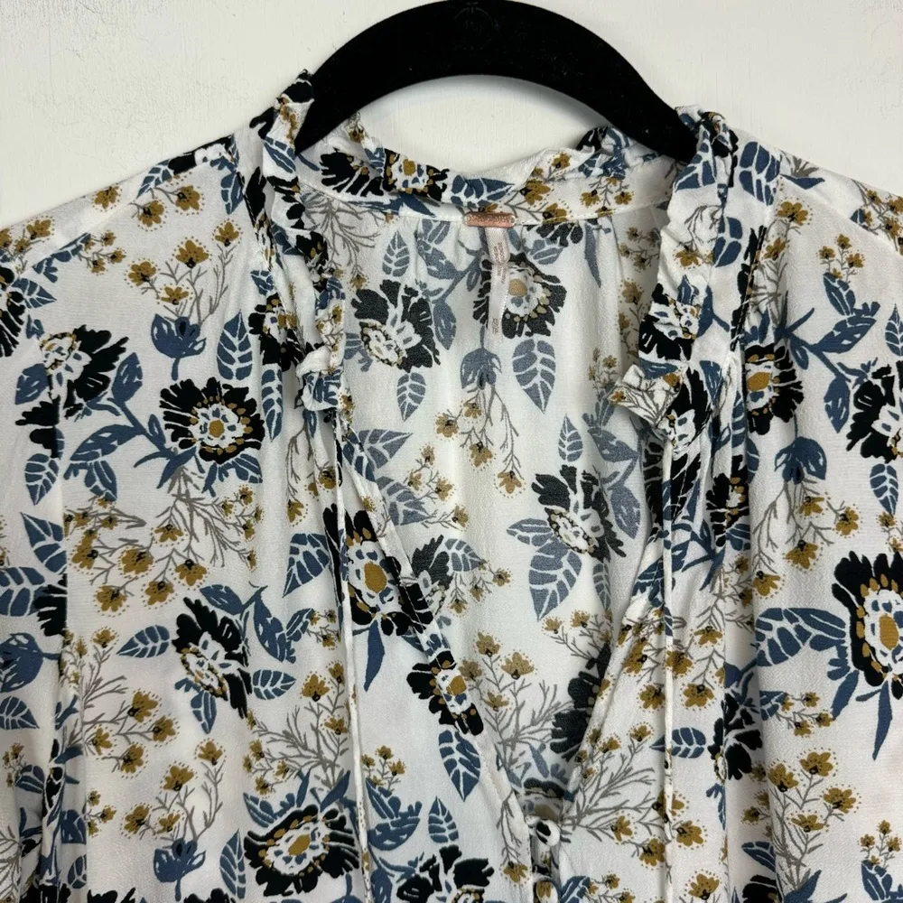 Free People Floral Boho Printed Tunic Mini Dress Sz XS Magic Mystery Bell Sleeve - Image 6