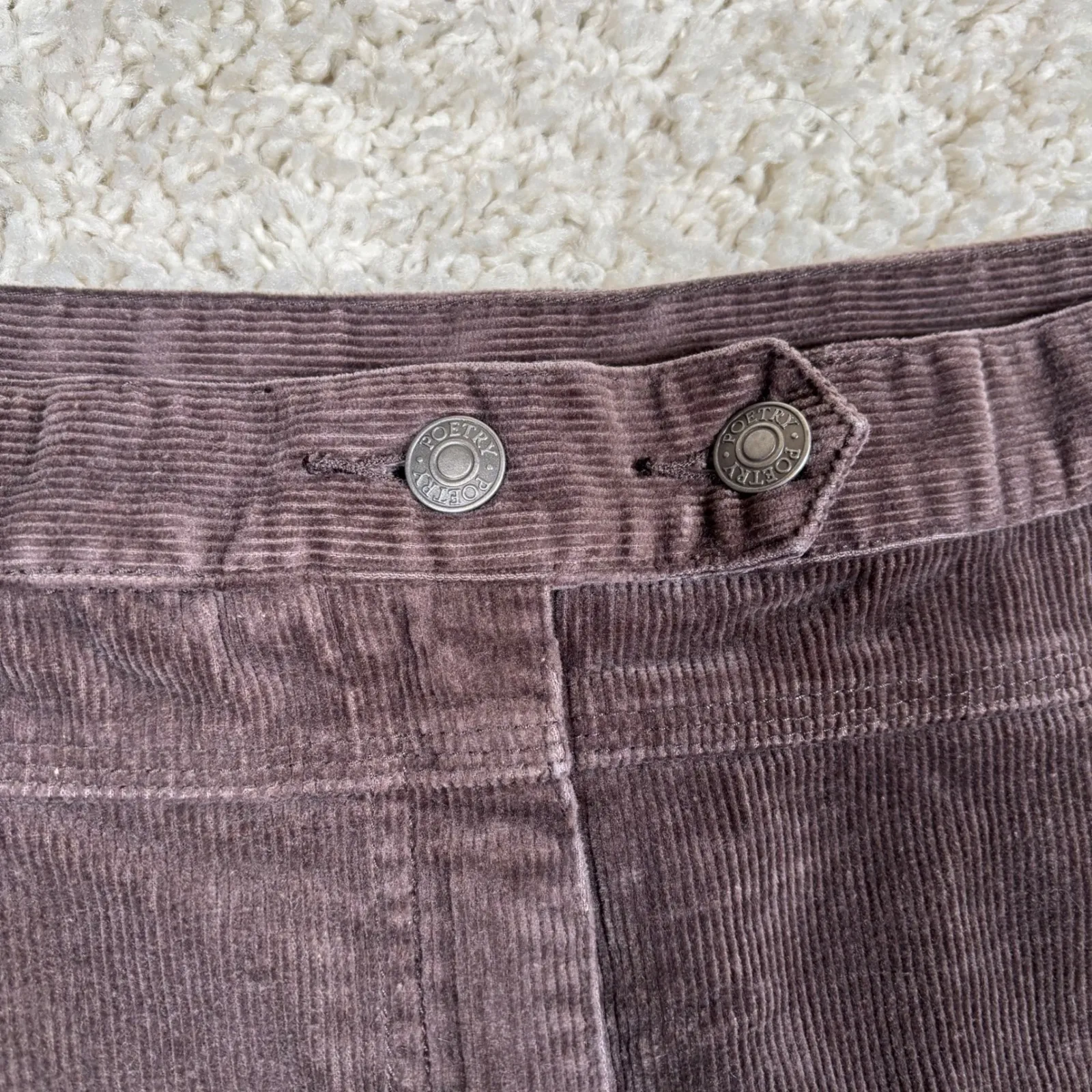 Poetry Corduroy A-Line Midi Skirt Brown Button Front Pockets Women's Size - Image 3