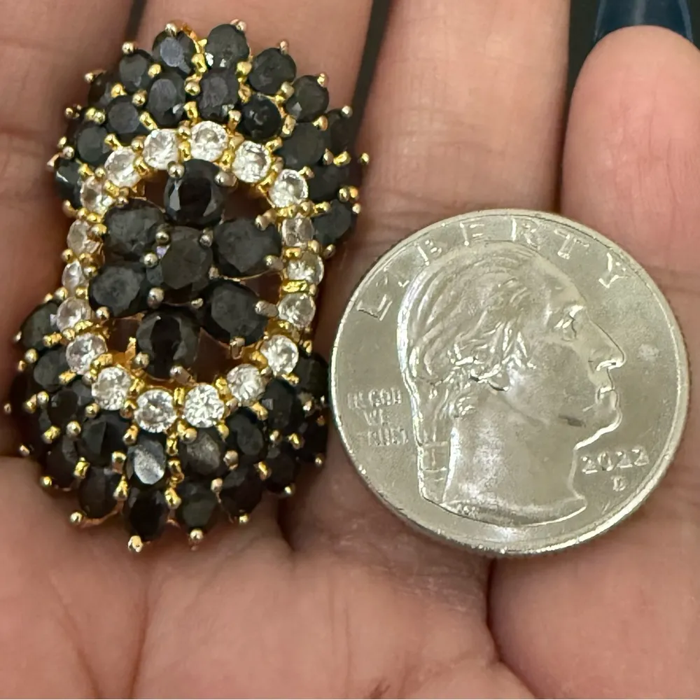 Vintage Unsigned Black & Clear CZ Crystal Pave Gold - Image 11