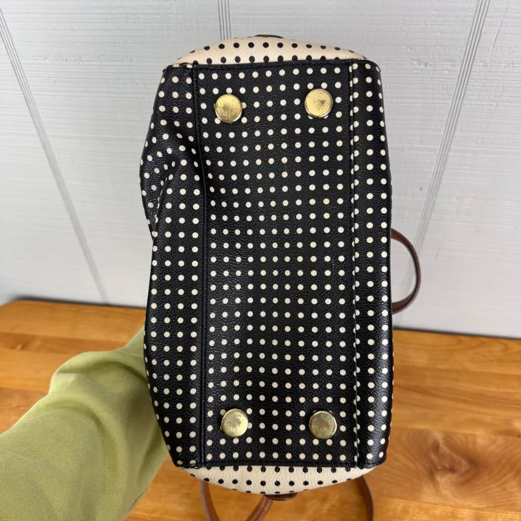 Fossil Sydney Satchel Black White Two Tone Polka Dot Handbag Crossbody Bag Charm - Image 4