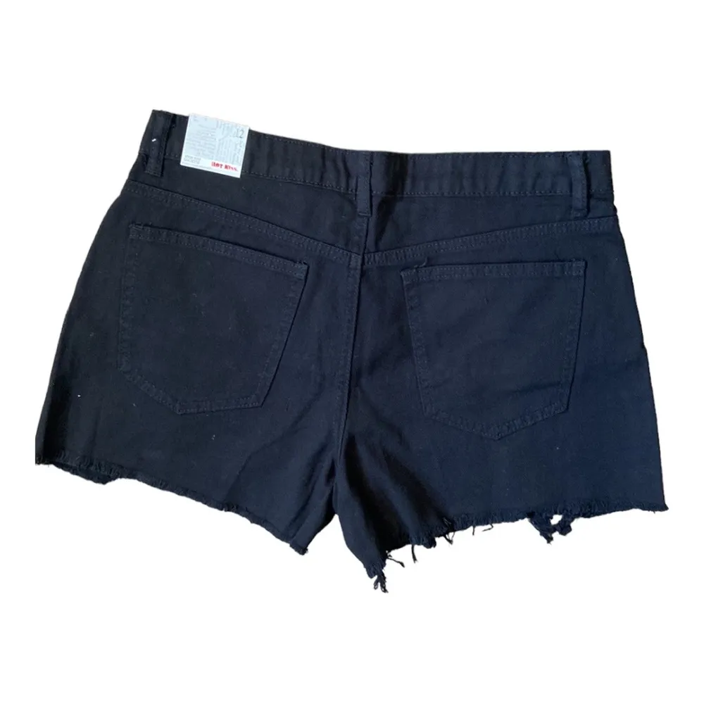 Hot Kiss Women’s Black Rivets High Rise Shortie Jean Shorts Size 12 NWT - Image 2