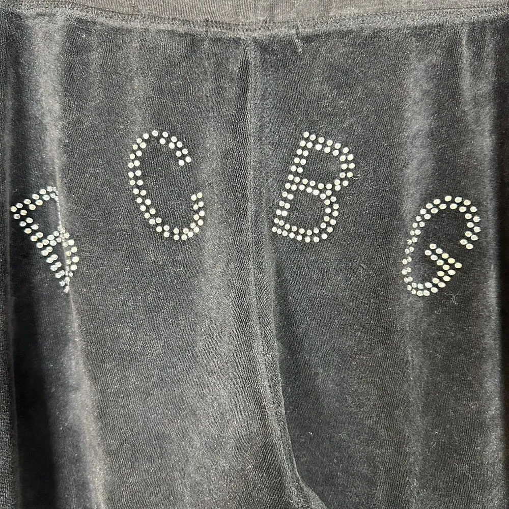 BCBG Vintage Velour Rhinestone Embellished Flowy Pants Black Size Large - Image 2