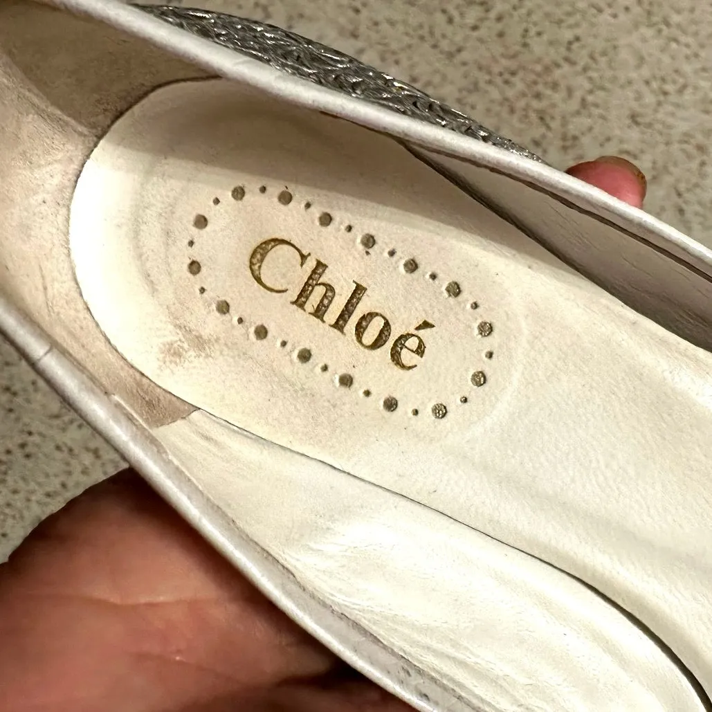 Vintage Chloe silver metallic pointed ballet bow flats size 36 fit like US 6.5 - Image 4