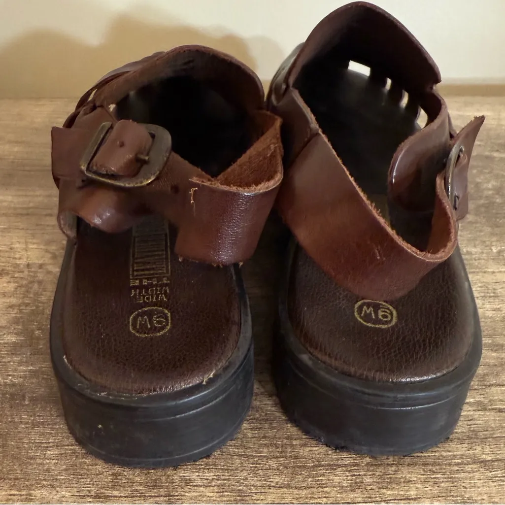 Vintage The Leather Collection Sandals Women’s Size 9W Wide Width Buckle Boho Brown - Image 6