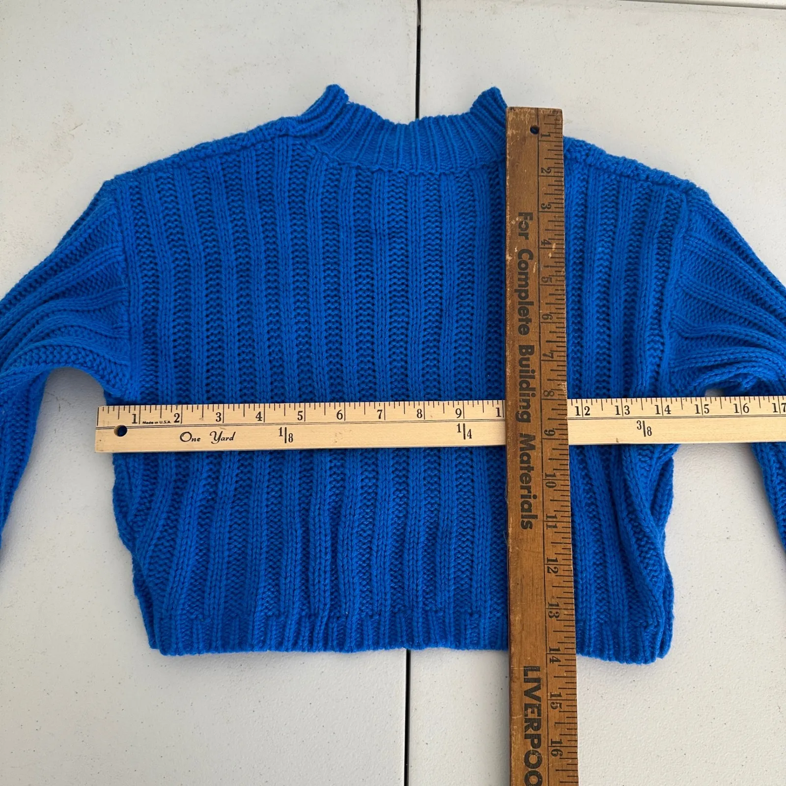 Royal Blue Ribbed Mock Neck Cropped Sweater Bell Sleeve Buffalo Bills WomenSmall - Image 9