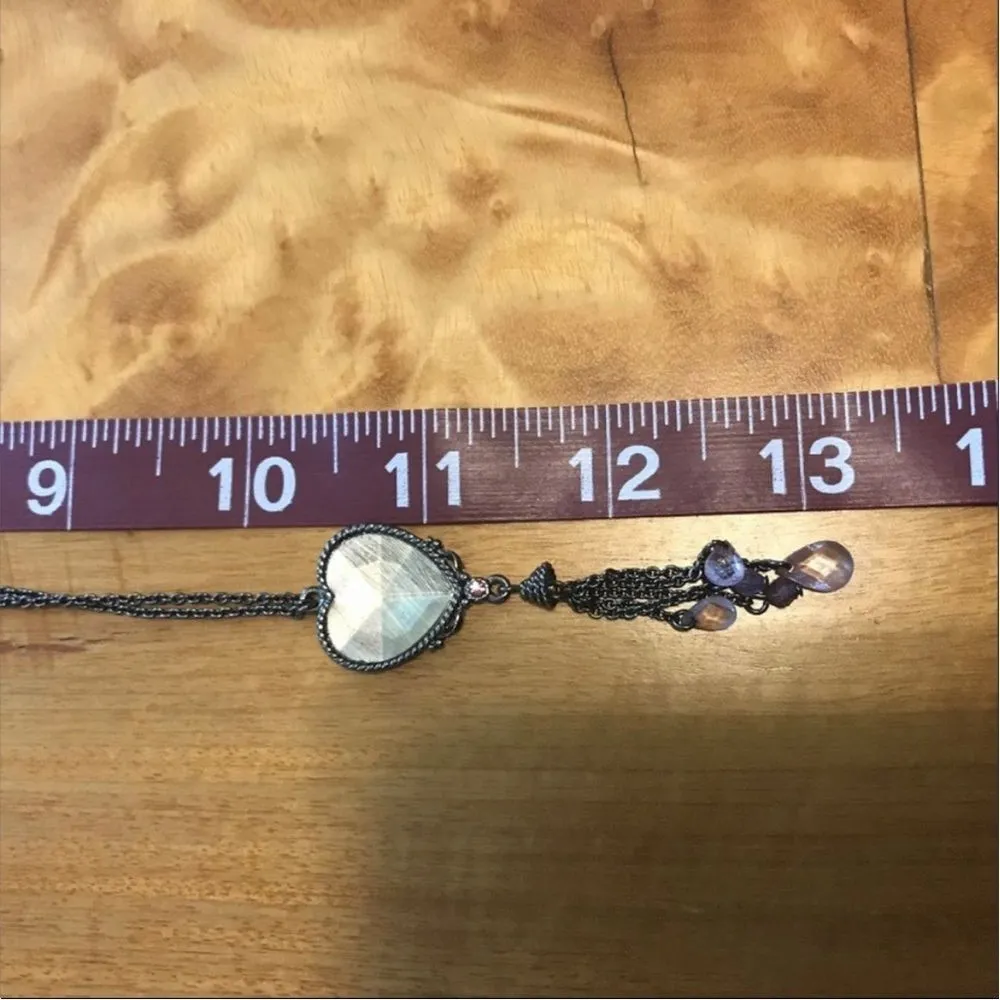 Vintage Heart and Tassel Statement Necklace Gold - Image 5