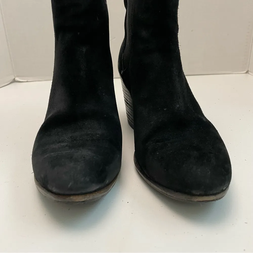Rag and Bone  Boots Devon Booties Ankle Pull On Stacked Heels Suede Burnished Black - Image 2