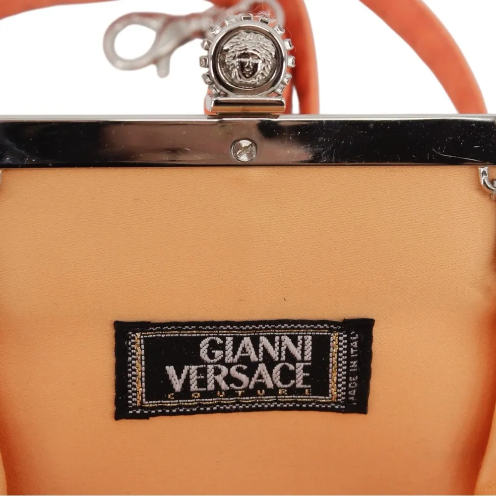 AUTHENTIC Vintage Versace Orange Floral Embroider Jewel Clutch Special Occasion‎ - Image 8