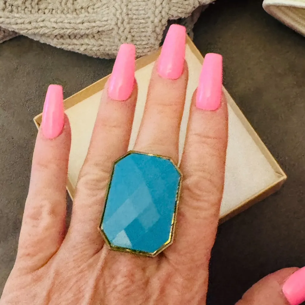 Turquoise Rectangular Statement Adjustable Ring Blue - Image 2