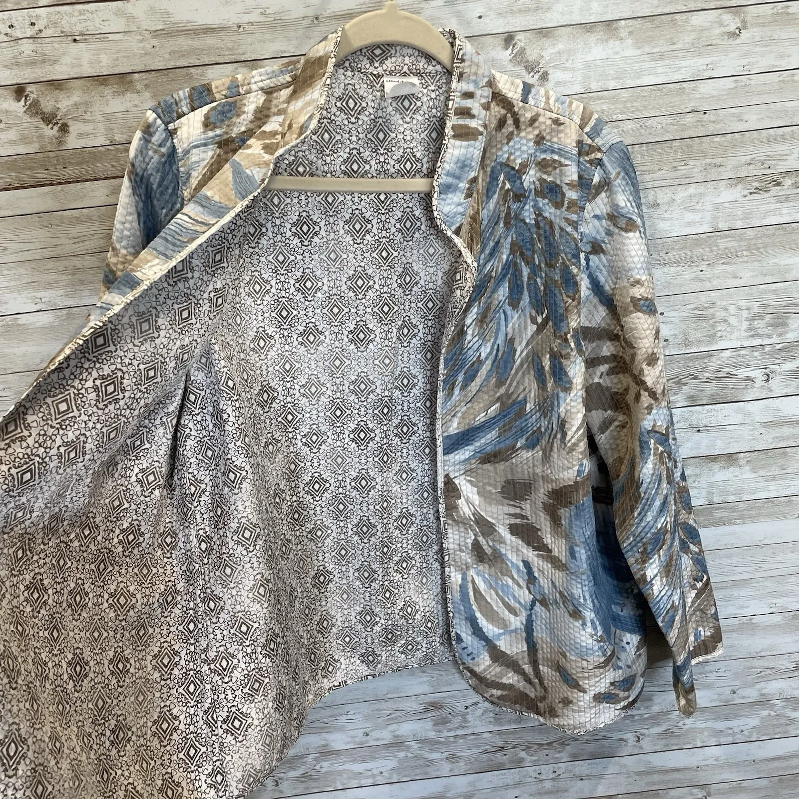 Alfred Dunner Womens 14 Jacket Quilted Reversible Open Front Blue Brown - Image 4