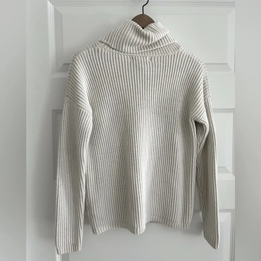 Rachel Zoe Ribbed Turtleneck Sweater Cream Tan Size M - Image 2