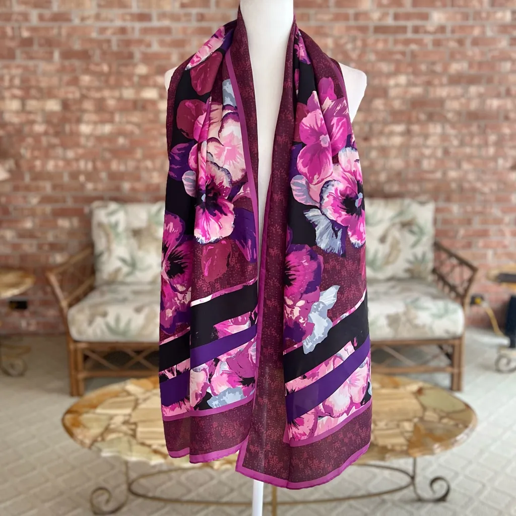 NWT WHBM Scarf Viola Purple Oblong Floral Silky Wrap - Image 3