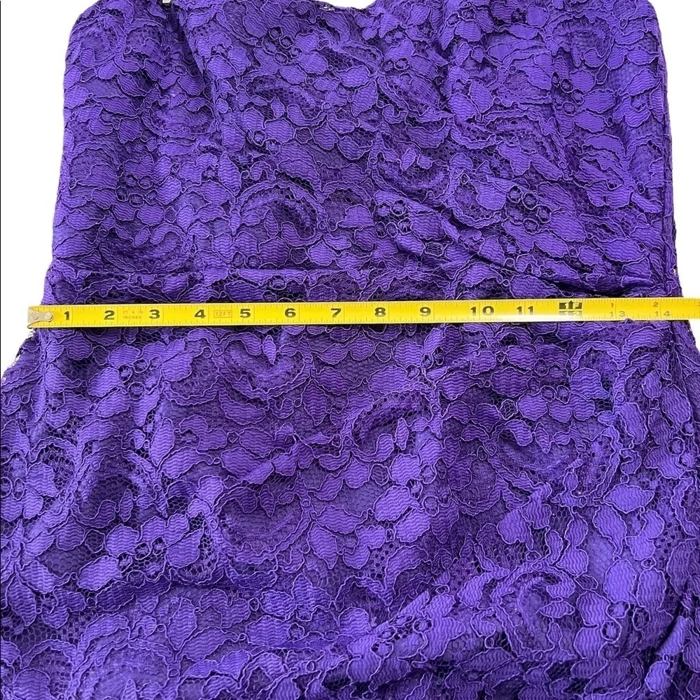 David's Bridal Long Strapless Lace Dress Draped Bodice Regency Purple - Image 9