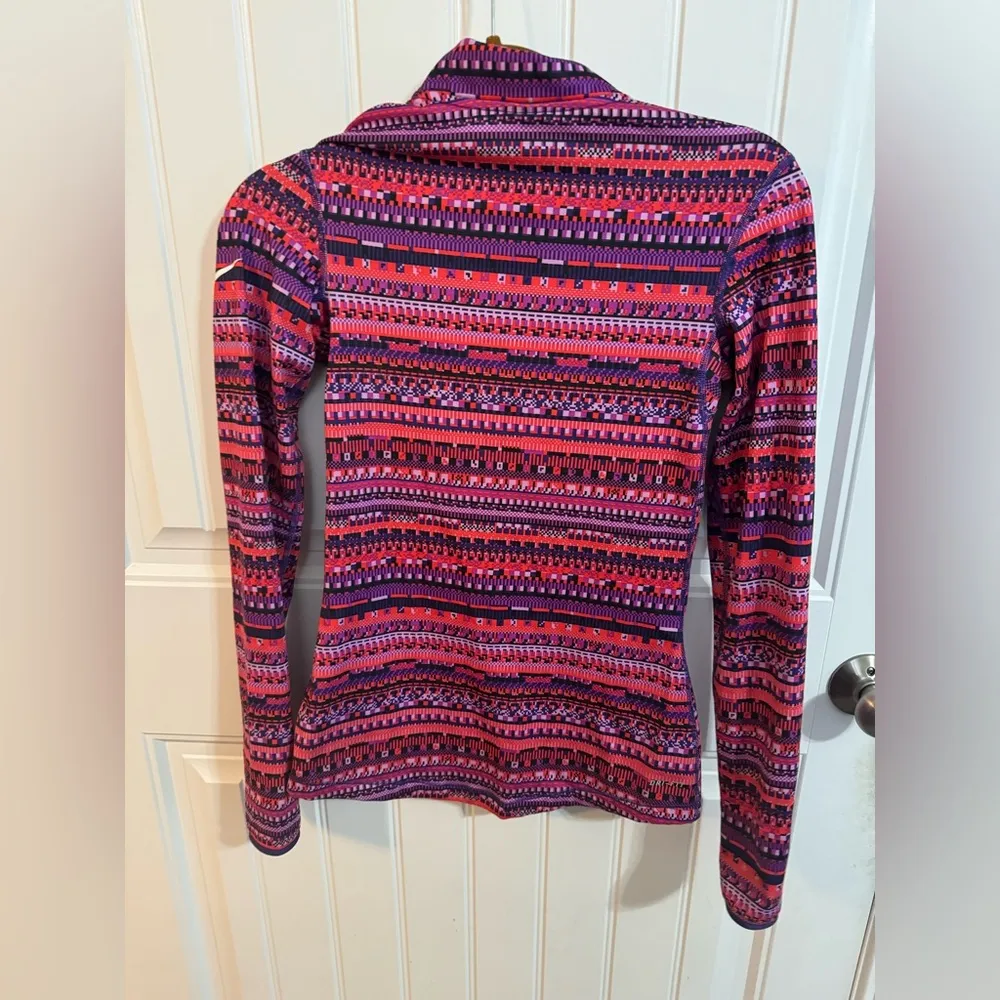Nike Pro Dri Fit Pink and Purple Aztec Half Zip Long Sleeve - Image 7