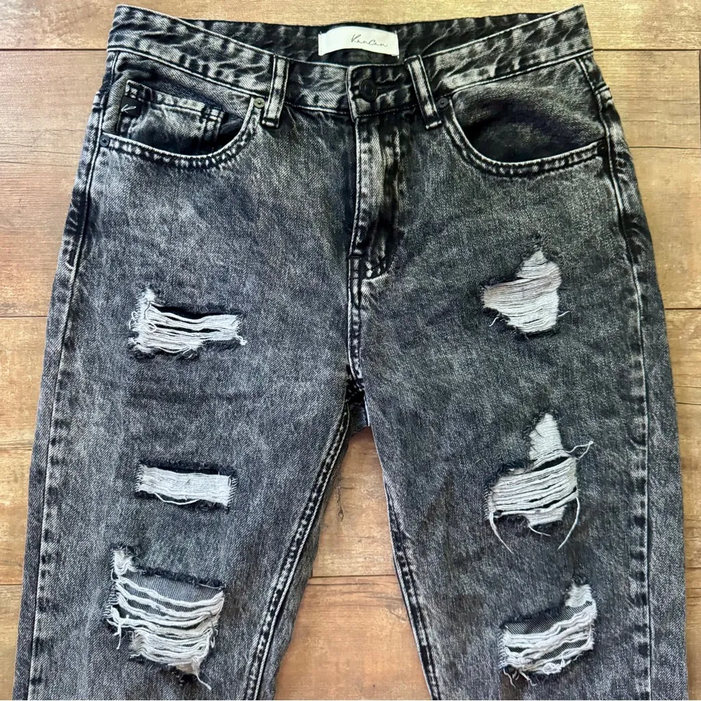 KanCan Rita High Rise Slim Straight Fit Leg Black Acid Wash Distressed Jeans Size 25 - Image 4