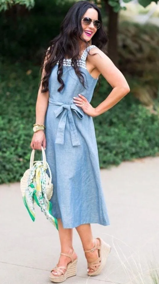 Ann Taylor Wavy Trim Chambray Midi Dress - Image 6