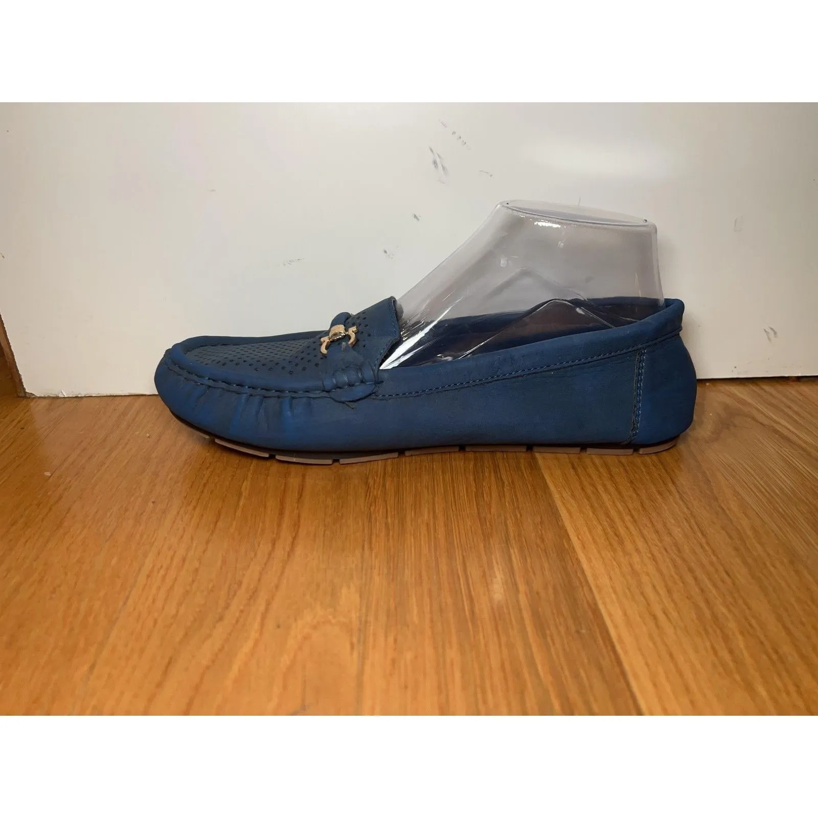 H By Bendel Shoes Womens Size 9W Blue Leather Perforated Loafer Moc Drivers - Image 4