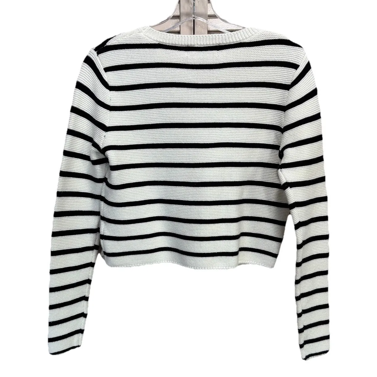 Truth By Republic Black/White Striped Crop Sweater Crew Neck Long Sleeve Size M Black Size M - Image 4