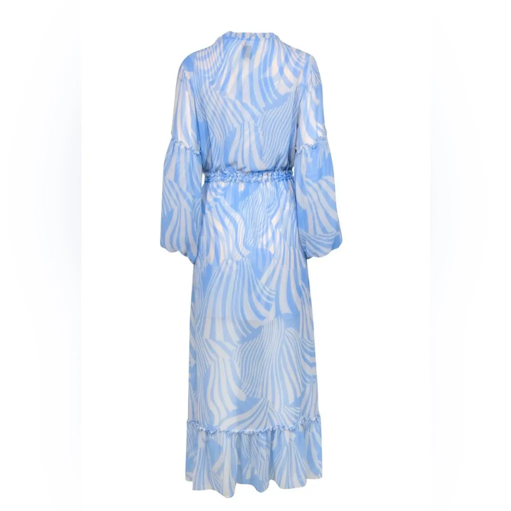 NEW MISA Los Angeles Amata Swirl Print Maxi Dress Blue White Tassels Sz XS - Image 3