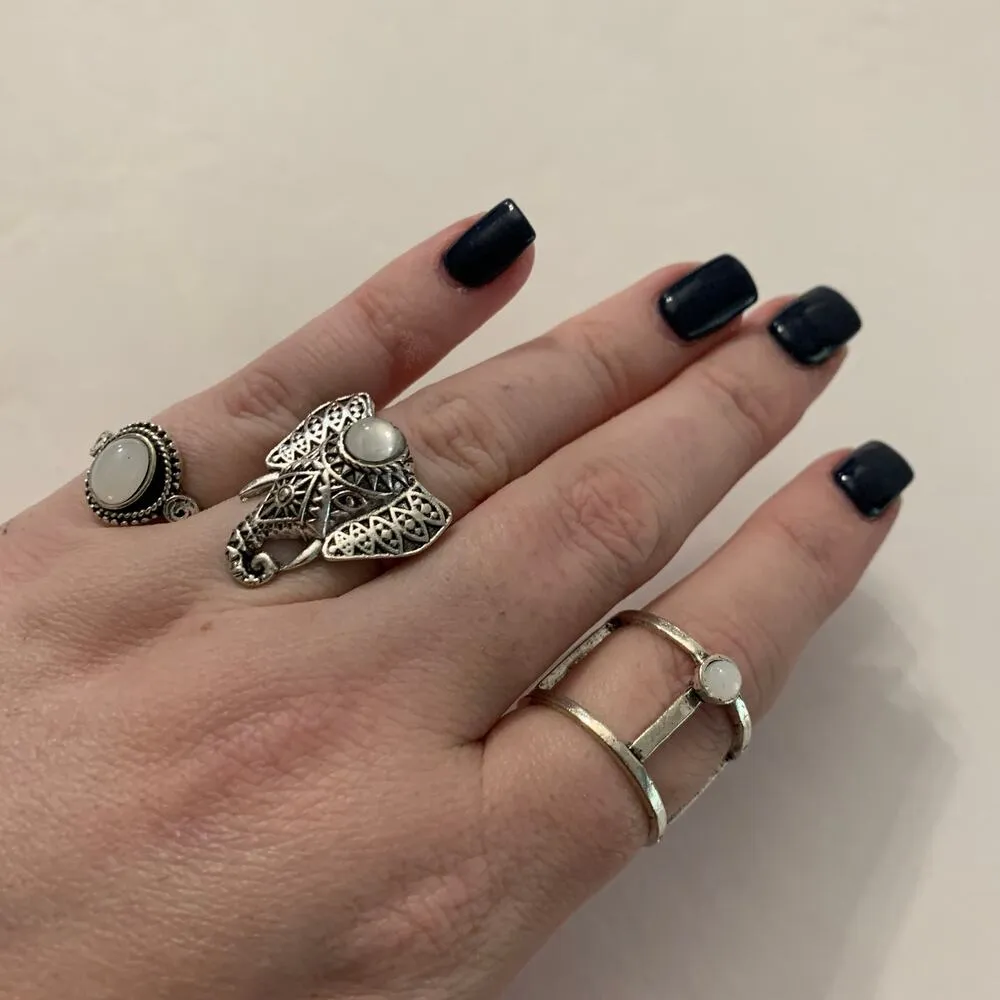 Boutique Vintage Style Elephant 3 Piece Ring Set Adjustable BN2 - Image 2