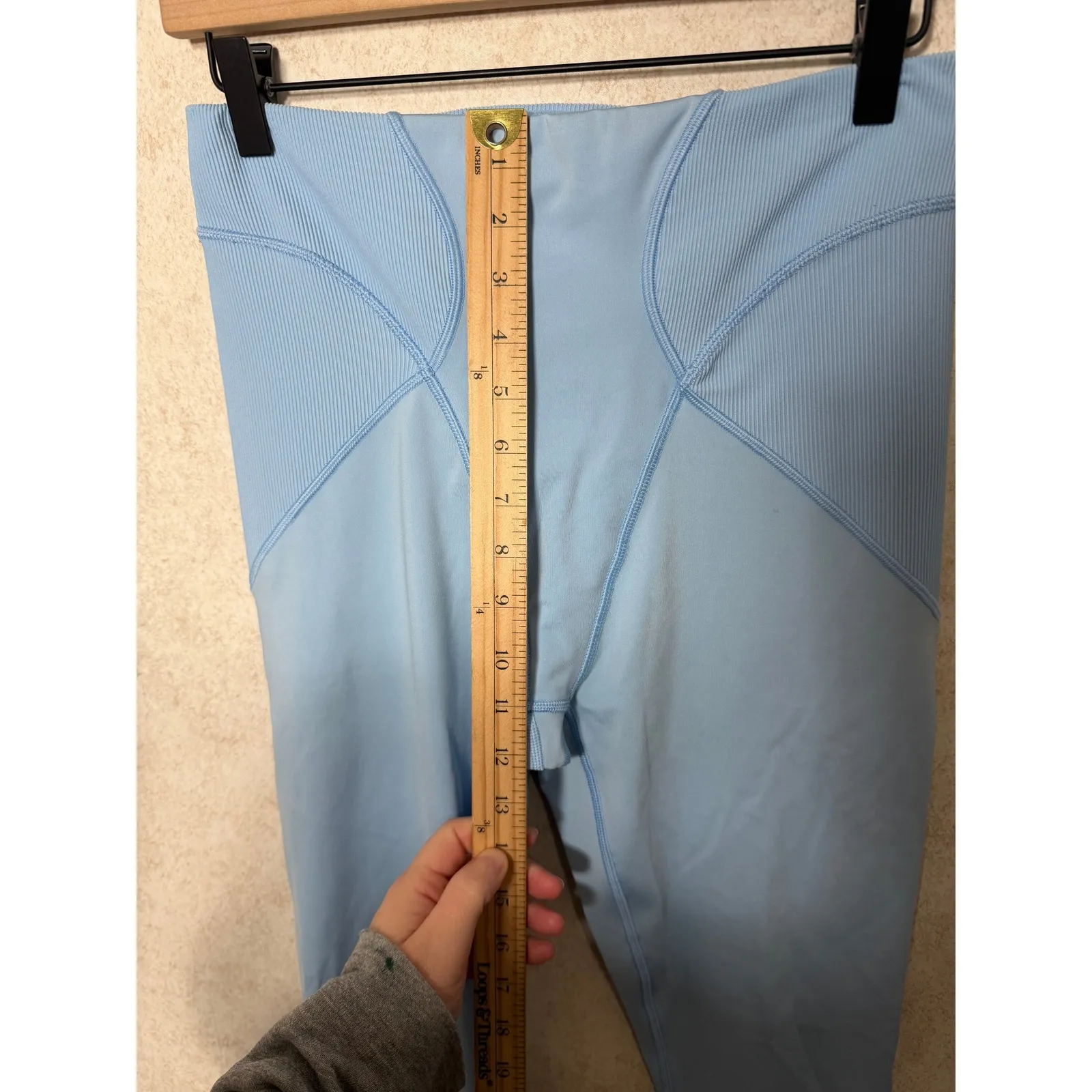 Savage X Fenty Sport Light Blue Ribbed Accent Leggings Activewear Athletic Pants Size L - Image 3