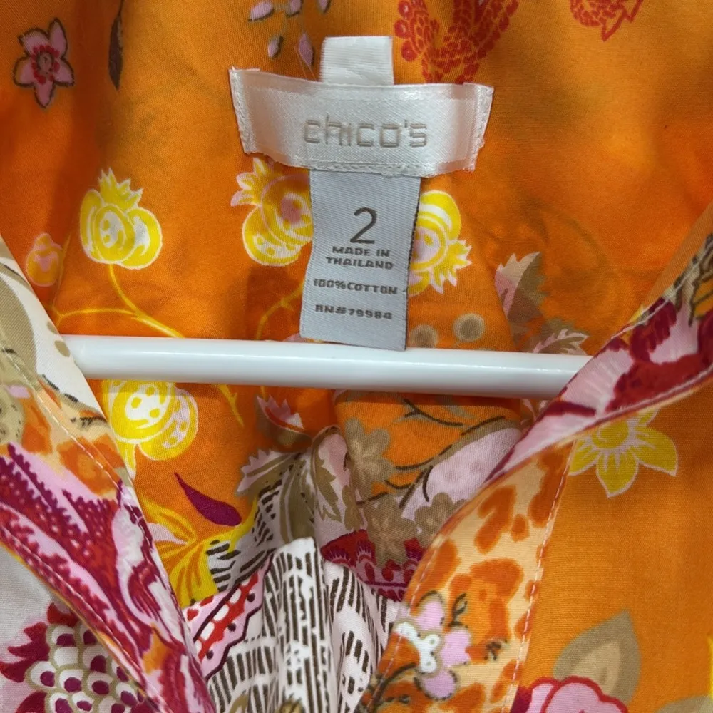 Chico's Vibrant Floral paisley button up 3/4 sleeve Blouse L 12 colorful office - Image 8