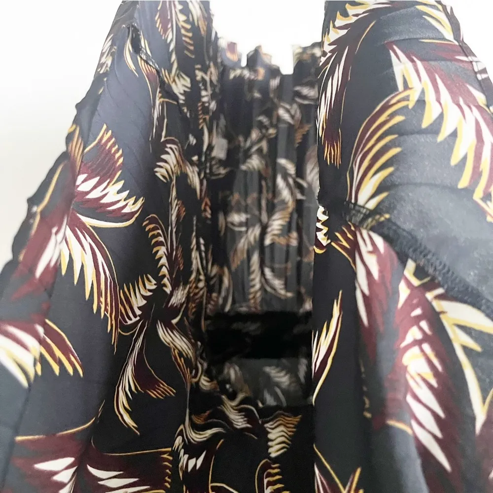 A.L.C. Rory Pleated Palm Leaf Printed Silk Mini Dress in Brown Multi - Image 5