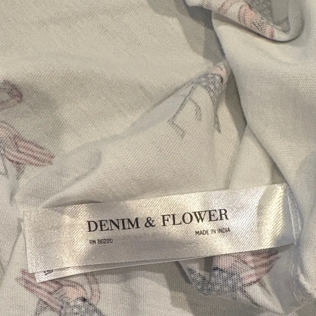 Denim & Flower White Americana Tee with Flamingo 🦩 surf board print - Image 6