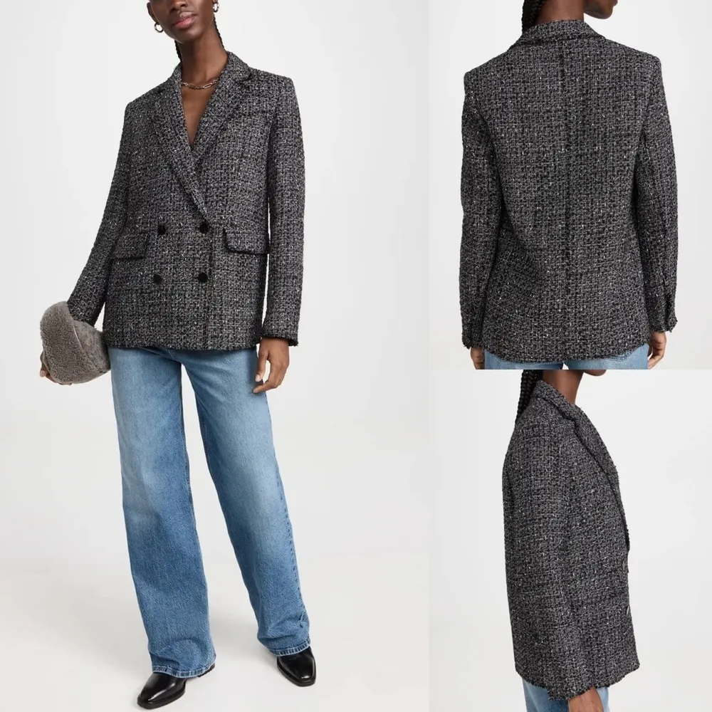 Theory  Piazza Noelle Double Breasted Tweed Blazer BLACK MULTI Size 10 - Image 14