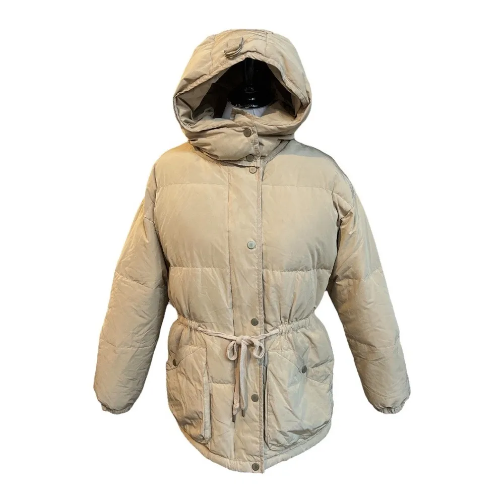 Zara Hooded Puffer Jacket Tan Size Large - Image 11