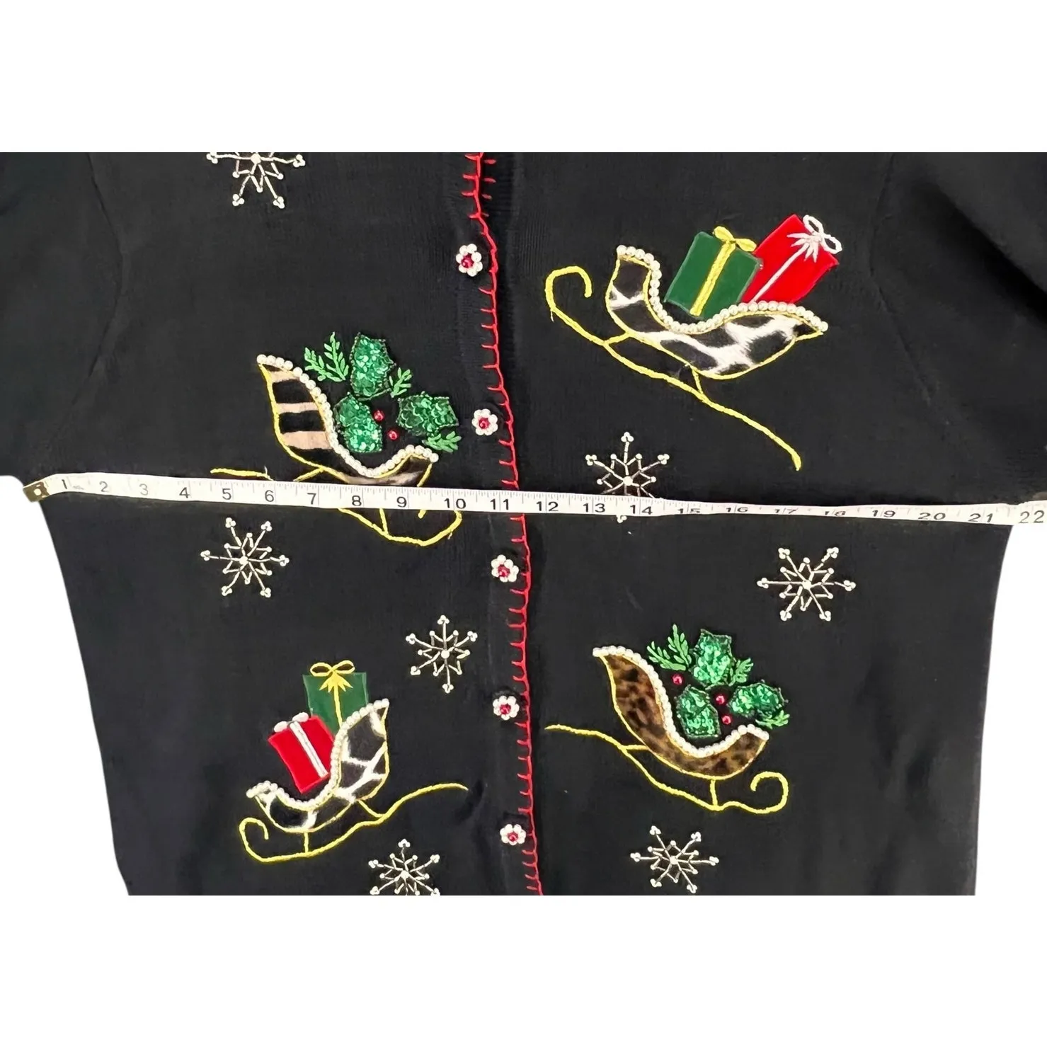 Vintage BP Design Cardigan Sweater L Black Embellished Christmas Holiday Grandma Size L - Image 6
