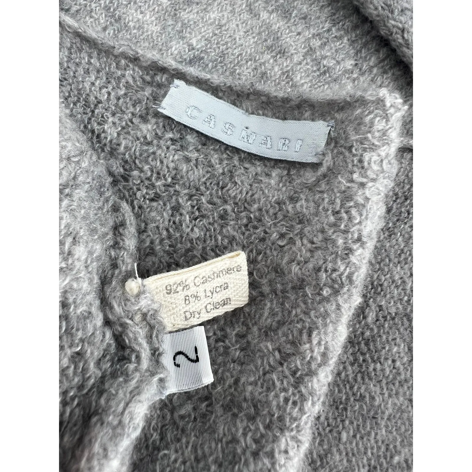 Casmari Gray Open Front Cashmere Blend Sweater with Blue & White Stripe Trim - Image 6