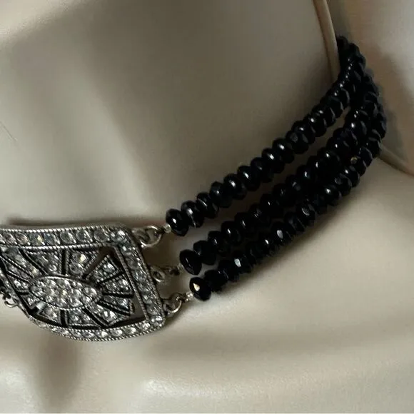 Y2K Vintage Antique Buckle/Beaded Choker‎ Black - Image 4