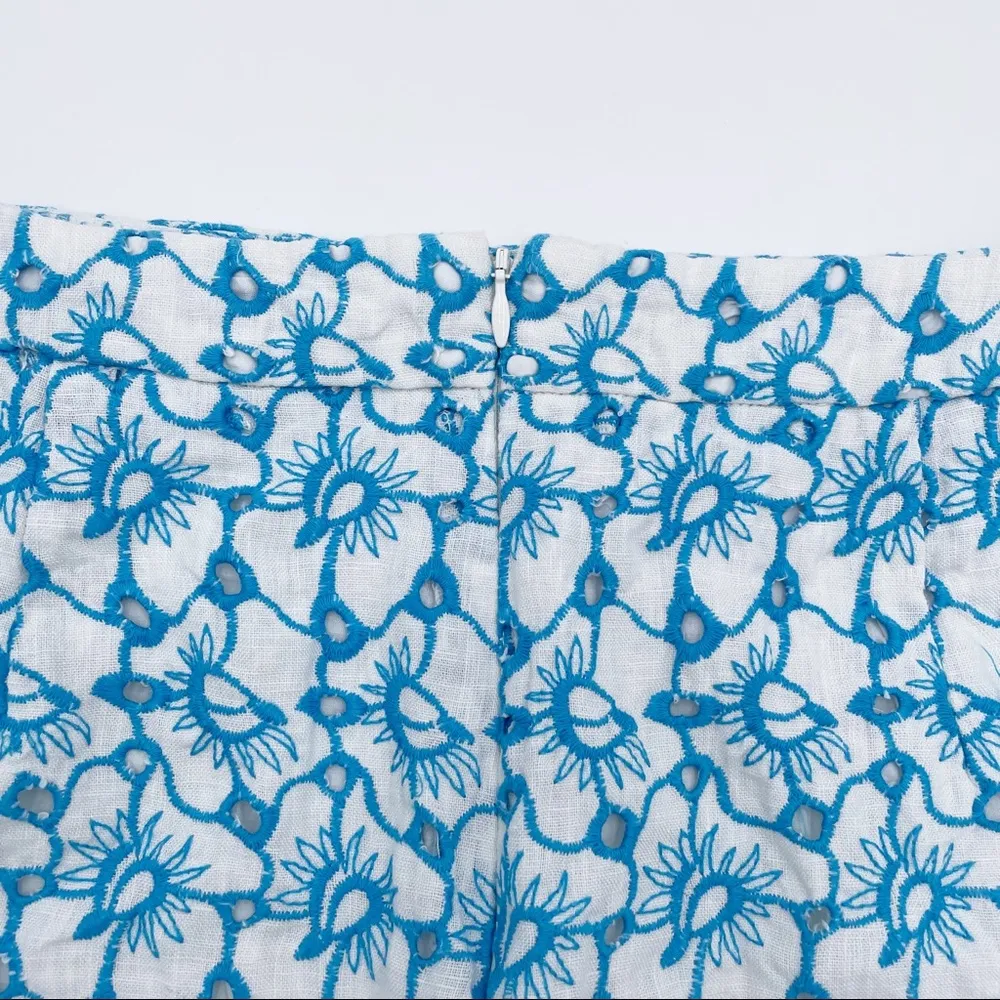 Talbots 100% Linen Blue & White Floral Embroidered Eyelet Pencil Skirt Size 12P - Image 4
