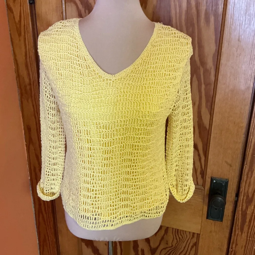 Vtg 90s yellow v neck top Size M - Image 8