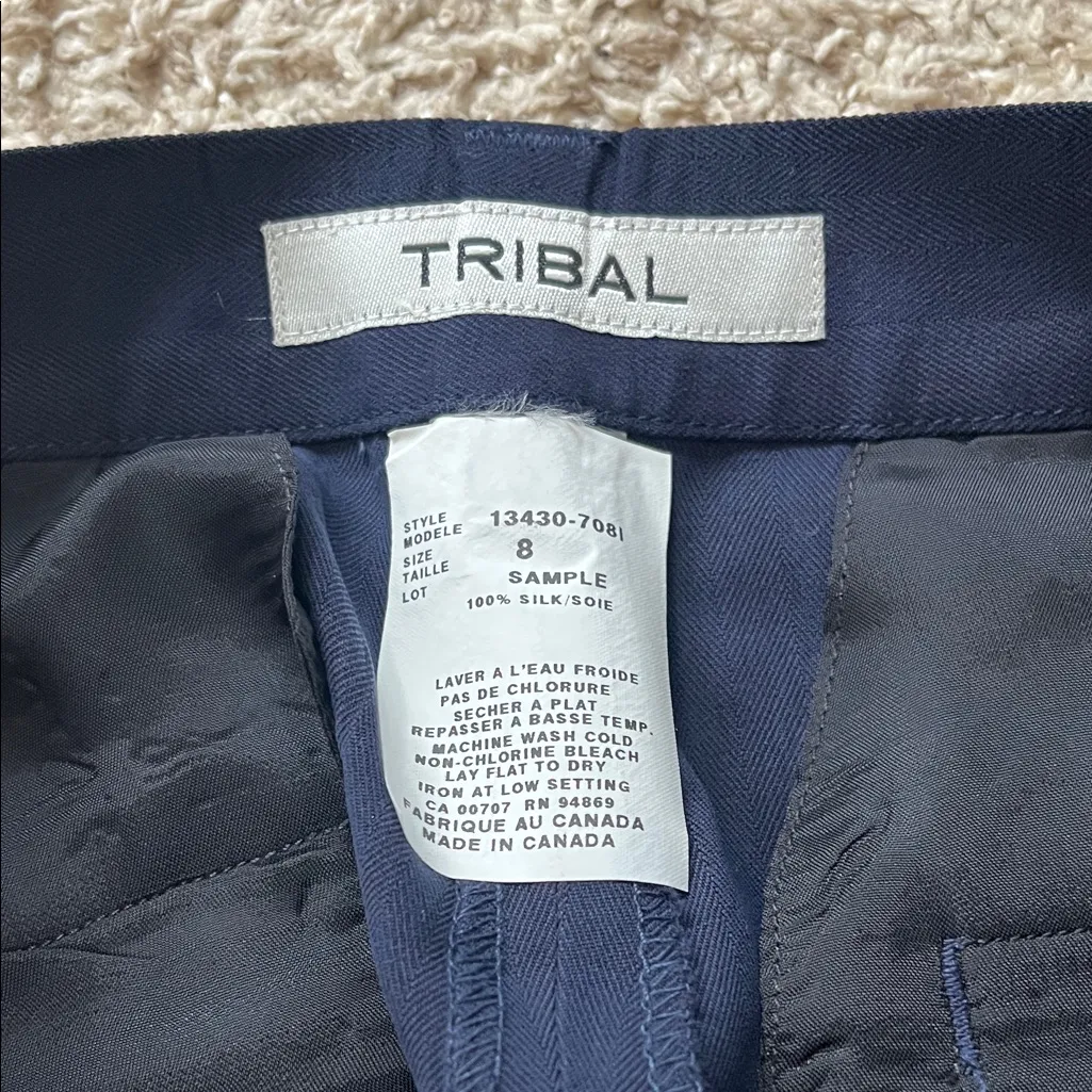 Tribal Midnight Navy Blue Pleated High Rise 100% Silk Shorts - Image 14