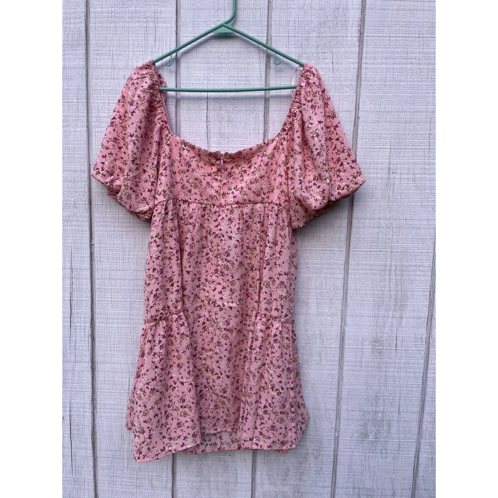 Dee Dilly Floral Babydoll Mini Dress Puff Sleeve Cottagecore Pink XL - Image 2