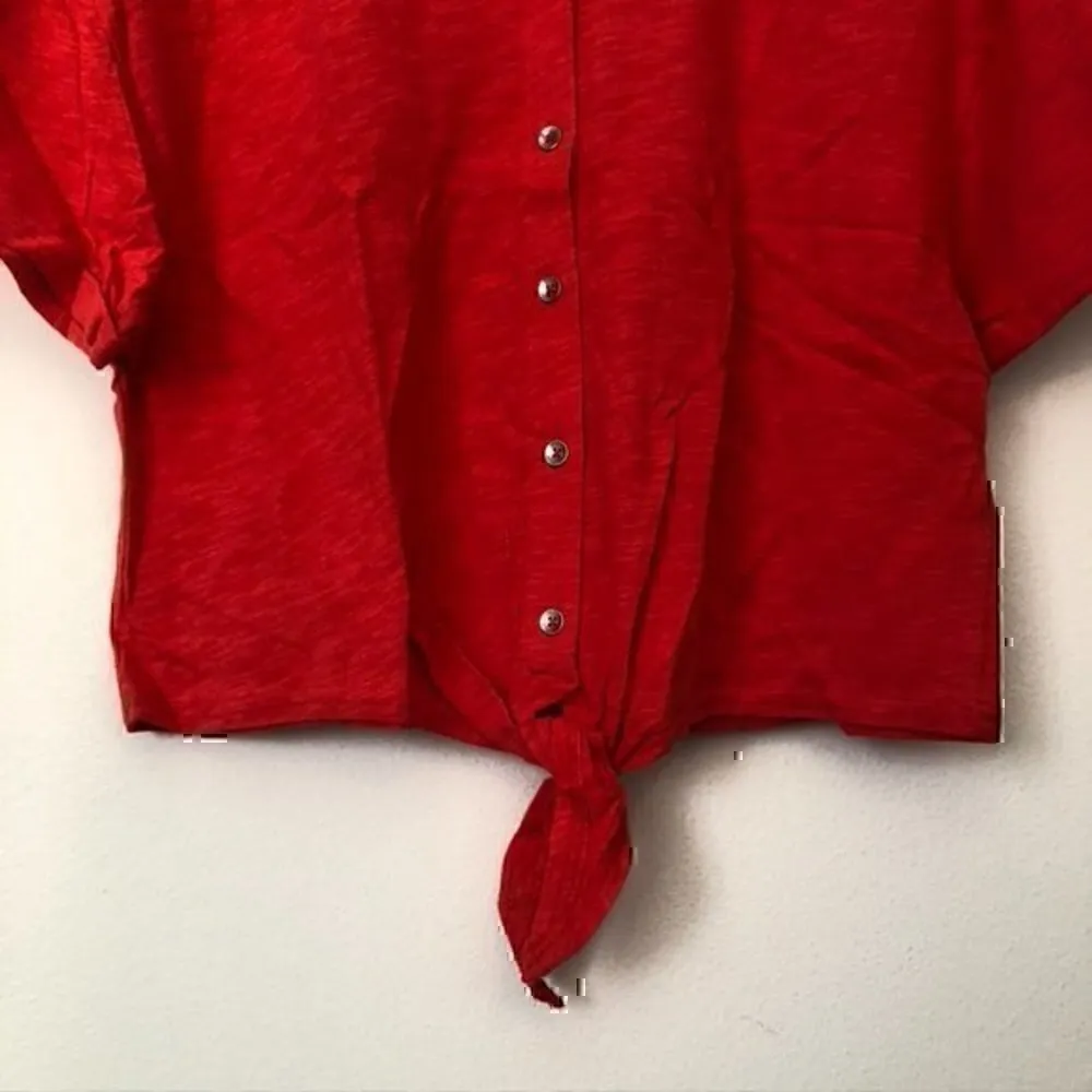 NEW NWT SPLENDID ANTHROPOLOGIE Tie Hem Button Down Top Red 100% Cotton Small S - Image 5