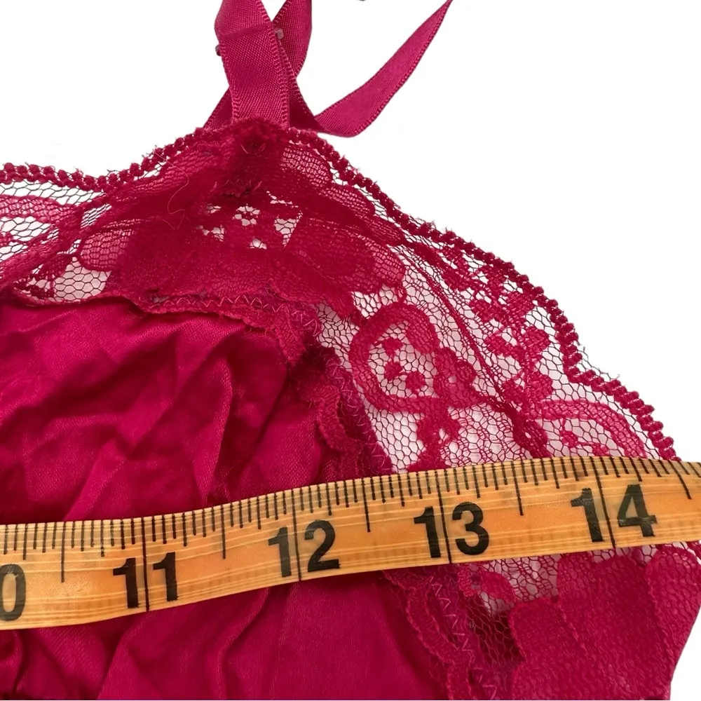 Vintage Magenta Mesh Lace Ruffle Teddy Lingerie One Piece Bodysuit large Pink - Image 6