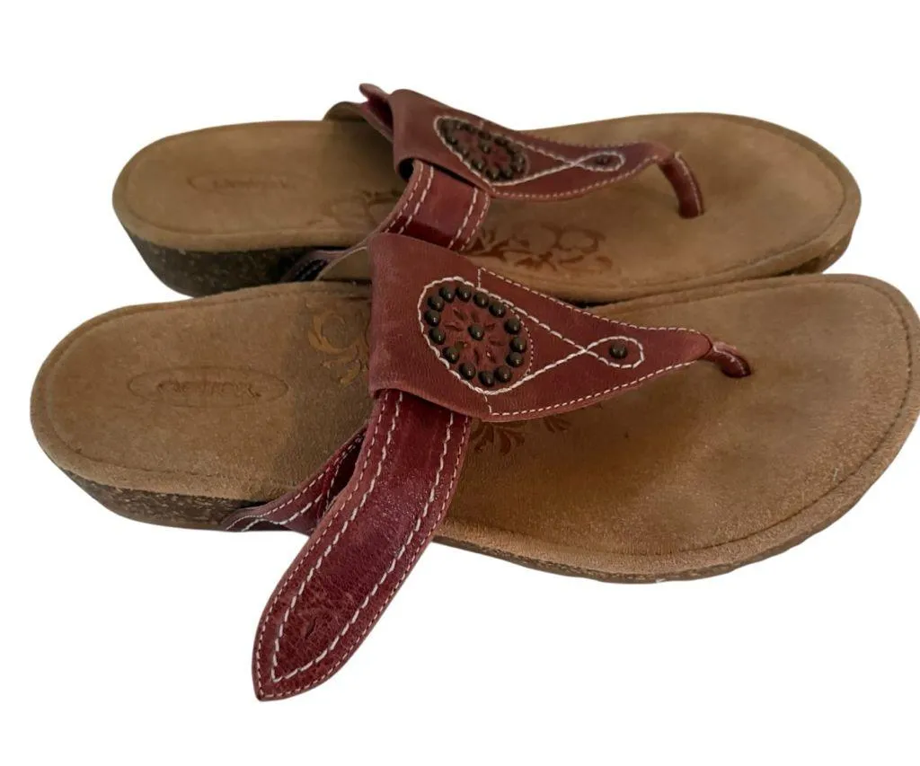 Aertrex Orthapedic Adjustable Embellished Thong Flip Flop Sandals Comfort Sz 38 Brown - Image 3
