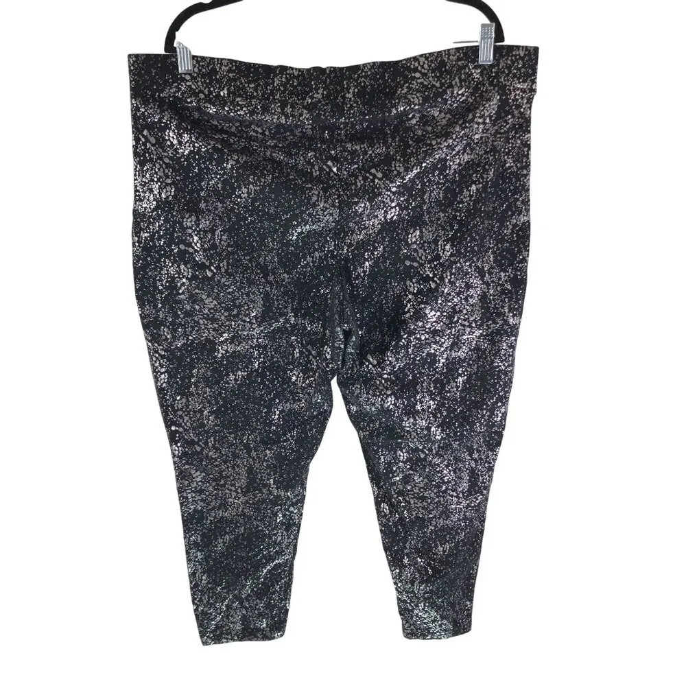 Torrid Leggings Pull On Splatter Print Black Silver 4X - Image 2