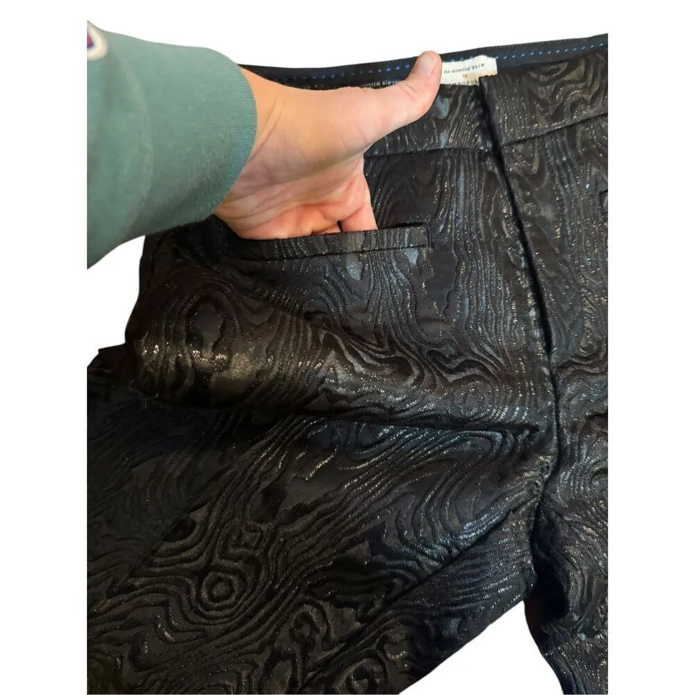Anthropologie The Essential Slim Straight Pants Womens Sz 4 Black Motif Textured - Image 12