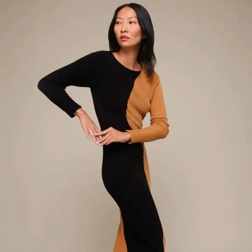 Mixed by Nasrin Brown & Black Colorblock Knit Midi Dress XS/S - Image 2