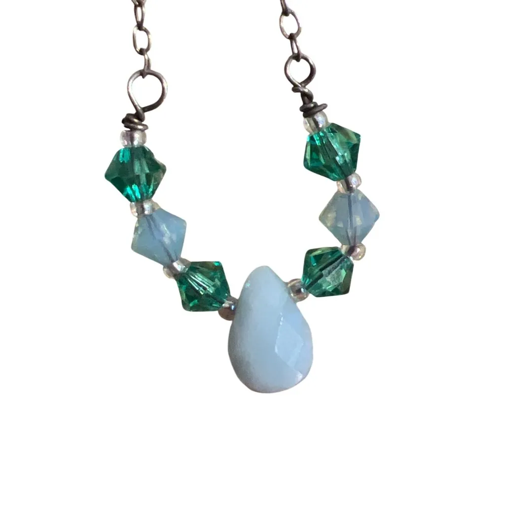 Vintage Sterling Silver Dangle Earrings Glass Faceted Beads Hooks Estate 3" Green - Image 3