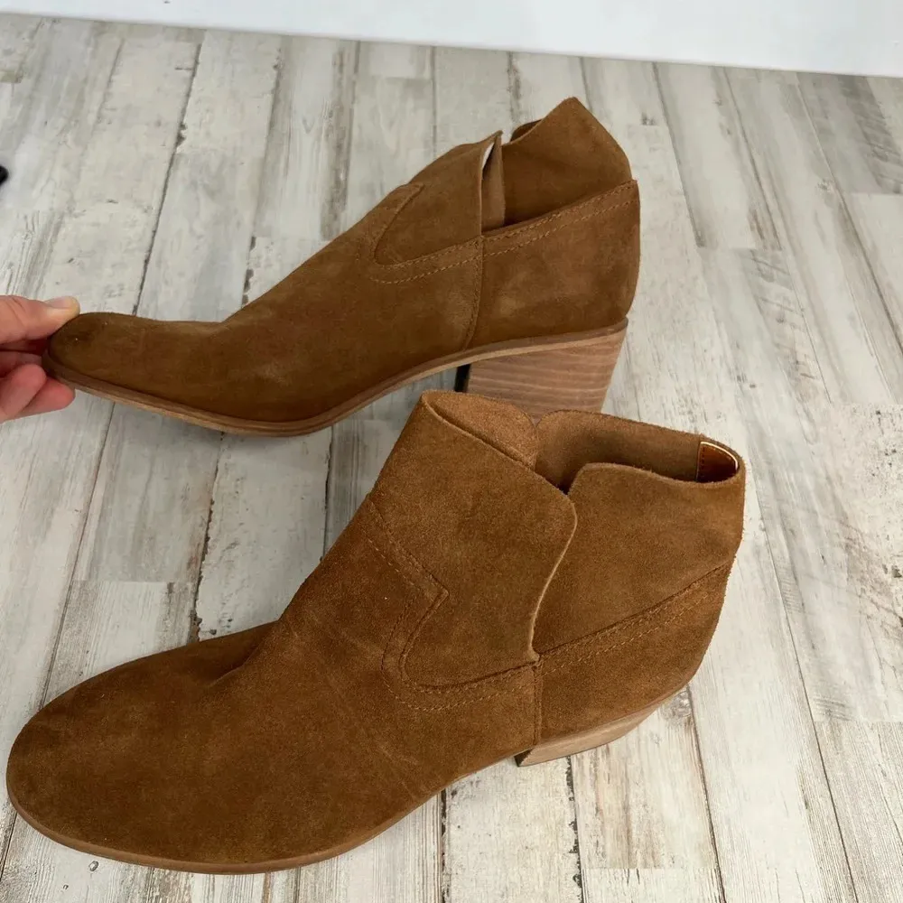 BP Women's Tan Suede Foldover Block Heel Ankle Booties Size 10M - Image 2