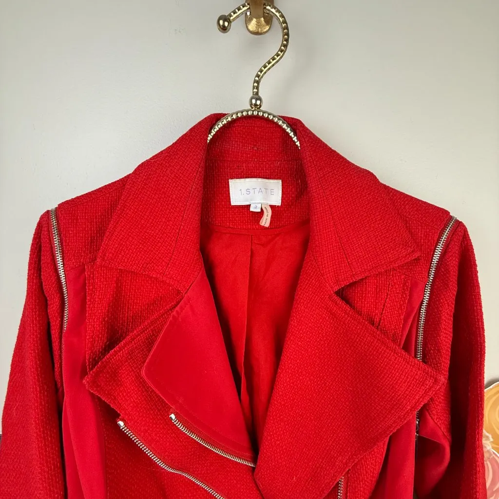 1. State Red Tweed Moto Jacket - Size - 2 - Image 2